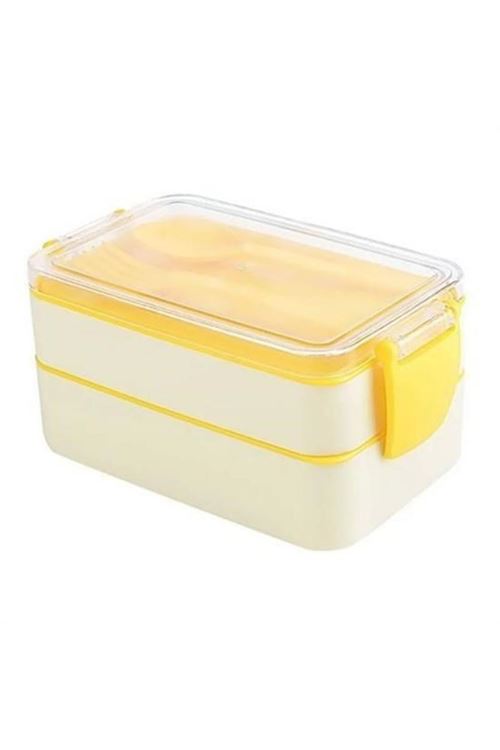 BUFFER® 2 Bölmeli Çok Amaçlı 900 ml Kapasiteli Çatal Kaşıklı Dayanıklı Beslenme Kabı Yiyecek Kutusu