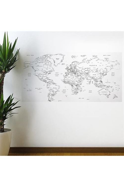 BUFFER® Yazılabilir Dünya Haritası Manyetik Duvar Stickerı 110 x 56 cm