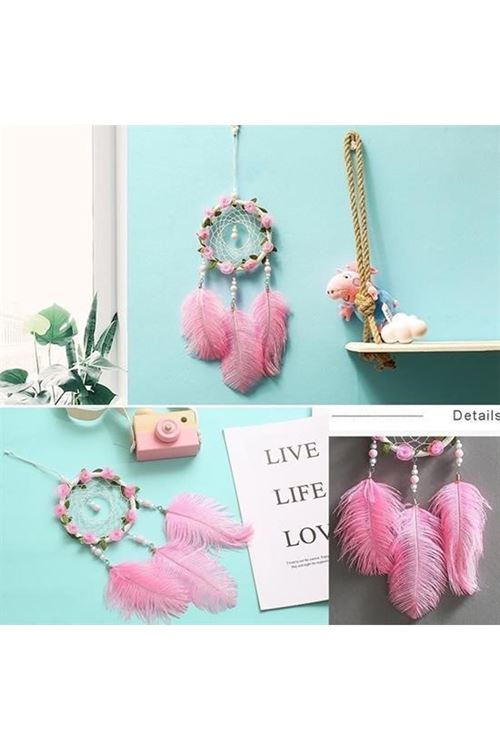 BUFFER® El Yapımı Kuş Tüyü ve Led Işıklı Dekoratif Asma Düş Rüya Kapanı