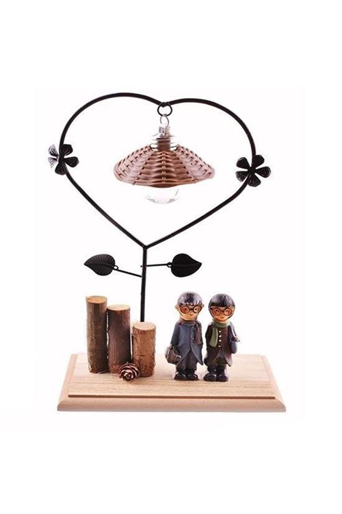 BUFFER® Pilli Işıklı Romantik Çift Tema Büyük Boy Dekoratif Ahşap Biblo