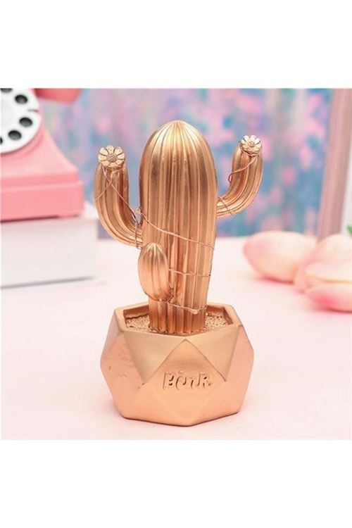 BUFFER® Led Işıklı Sevimli Kaktüs Dekoratif Masa Lambası Mini Biblo Gece Lambası-GOLD