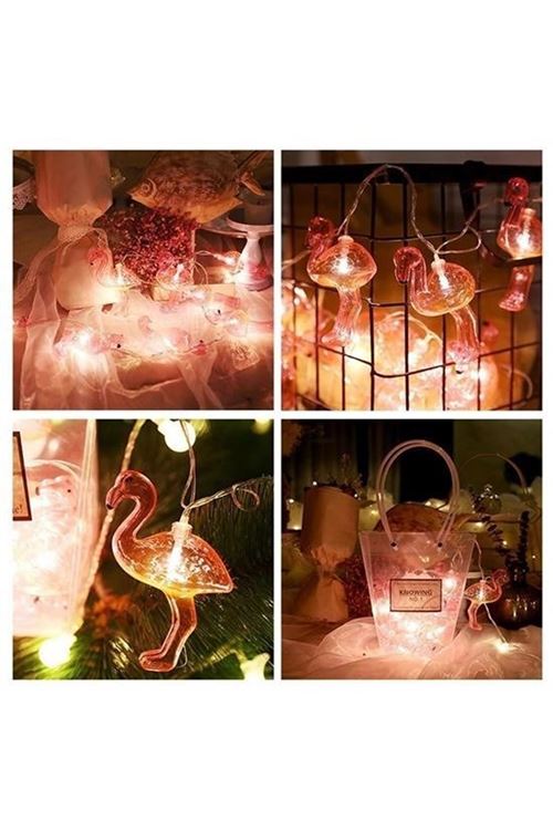 BUFFER® 10lu Pilli Led Flamingo Dekoratif Işık Zinciri Aydınlatma 1,5 Mt
