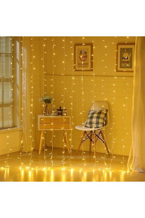 BUFFER® 8 Fonksiyonlu 200 Led 10 Saçak Şerit Led 2x2 Perde İp Led  (Gün Işığı)