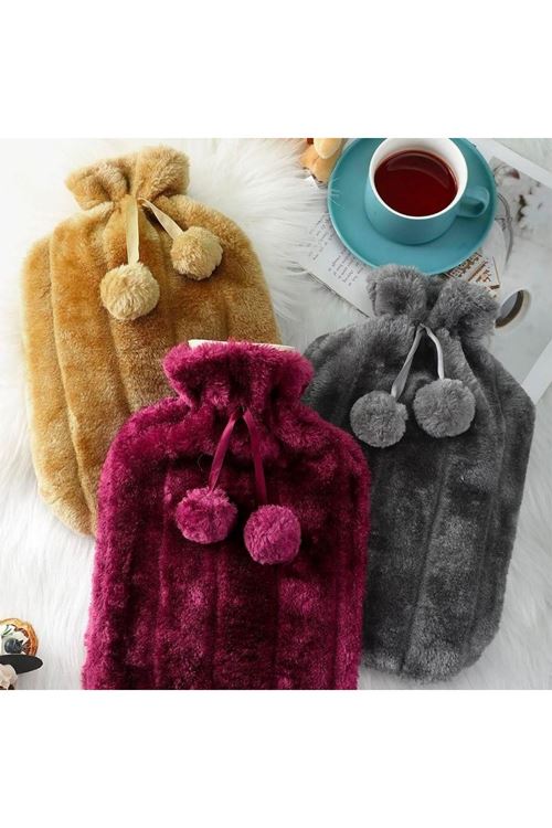 BUFFER® 2 Litre Ponponlu Peluş Sıcak Su Torbası 1.Sınıf Kauçuk Malzeme