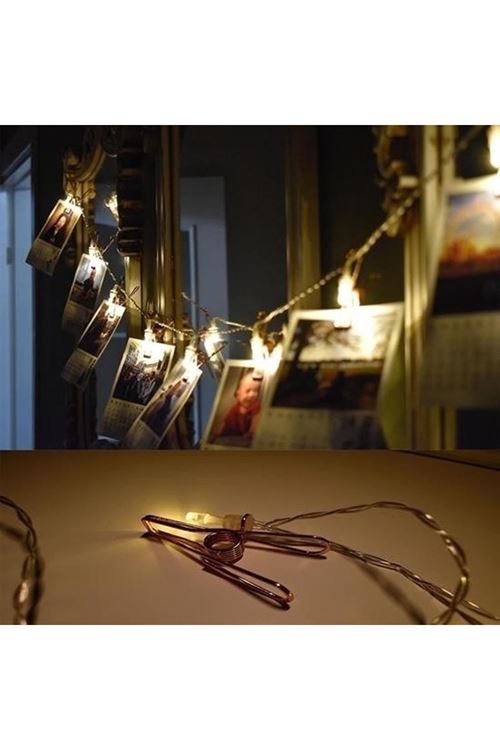 BUFFER® Bakır Renkli Led Işıklı Fotoğraf Asma Işık Süsleme Mandalları