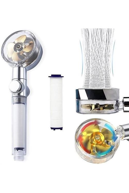 BUFFER® Turbo Pervaneli ve Filtreli Su Tasarruflu 360 Derece Dönebilen Tazyikli Duş Başlığı