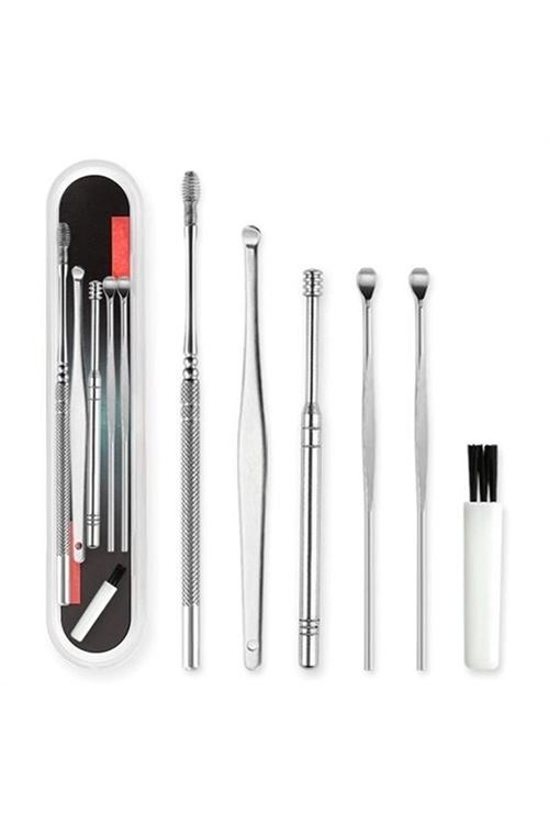 BUFFER® 6 Parça Paslanmaz Çelik Kulak Balmumu Toplayıcı Çıkarıcı Temizleyici Bakımı Çubuk Seti