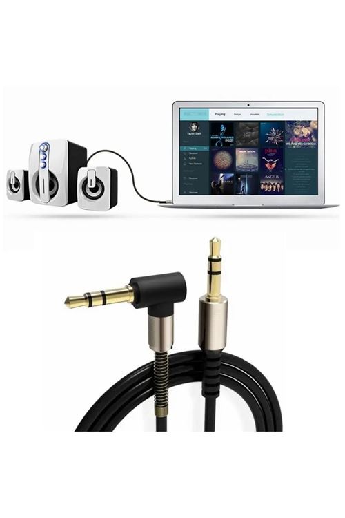 BUFFER®  3.5mm AUX Kablosu Jak Erkek Erkek L Tipi 1 Metre Ses Aktarım Kablosu