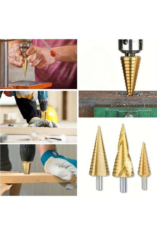 BUFFER® 3 Parça Kademeli Matkap Ucu Paslanmaz Uç Alüminyum Sac Demir Delme Seti