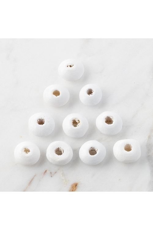 Loren 10 Adet Beyaz Yassı Ahşap Boncuk