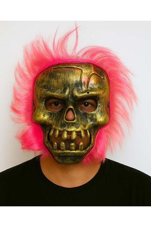 Wild Skull - Bakır Kafatası Pembe Saçlı İskelet Maske