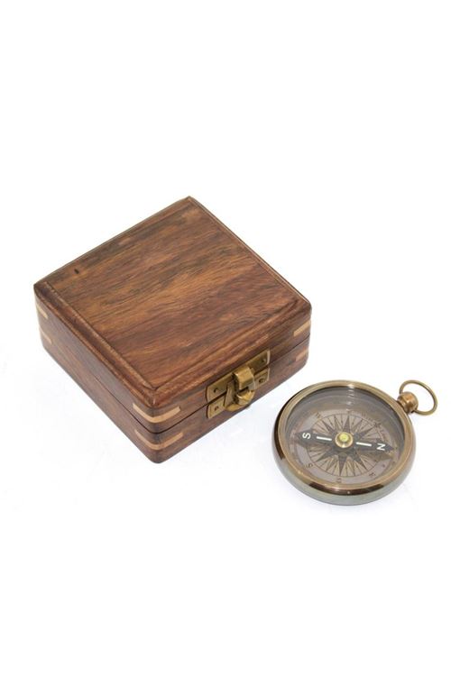 Ahşap Kutulu Pirinç Pusula Model 1