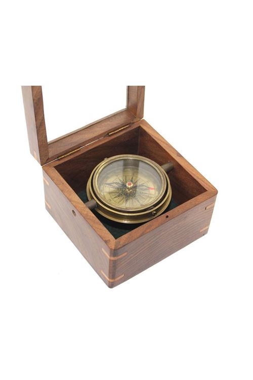 Ahşap Kutulu Pirinç Pusula Model 14