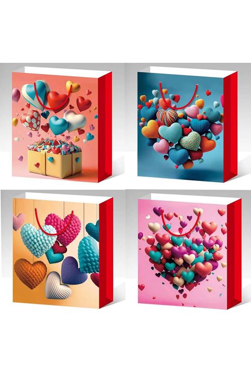 Küçük Boy Kalp Desenli Karton Çanta