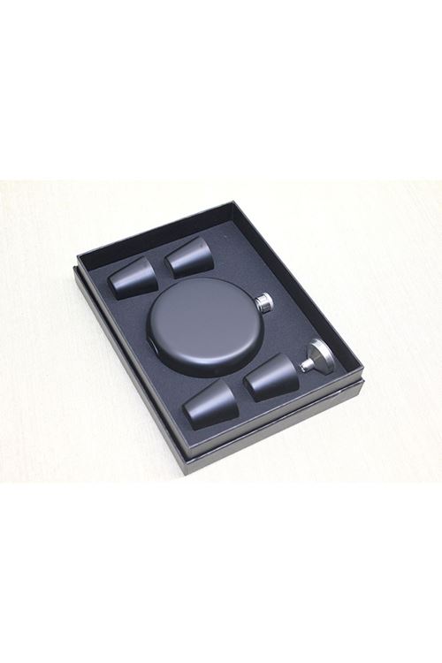 4 Shot Bardaklı Matara Seti Yuvarlak Siyah