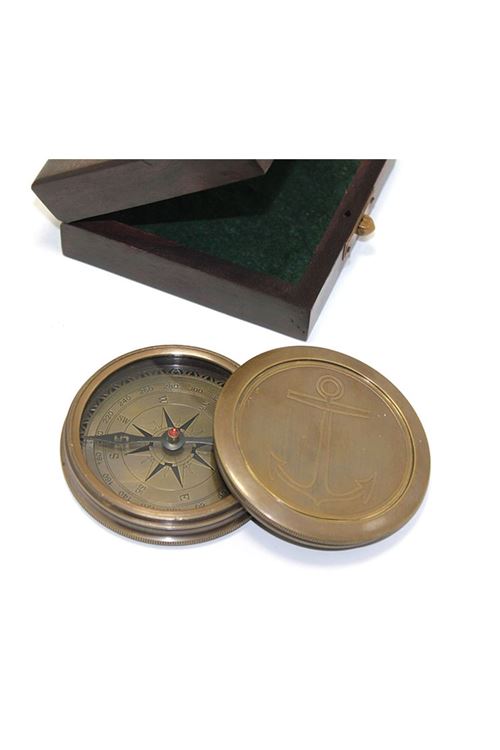 Ahşap Kutulu Pirinç Pusula Model 7