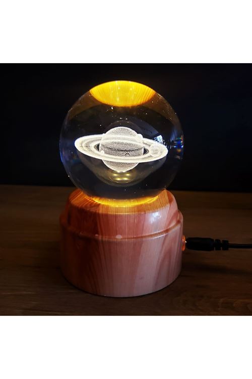 Satürn Tasarımlı Dönen Cam Küre