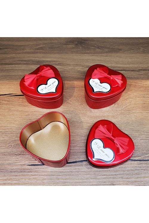 Kırmızı Metal Kalp Hediye Kutusu