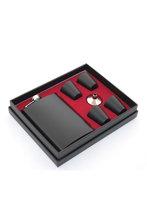 Paslanmaz Çelik 4 Shot Bardaklı Matara Seti Siyah Renk