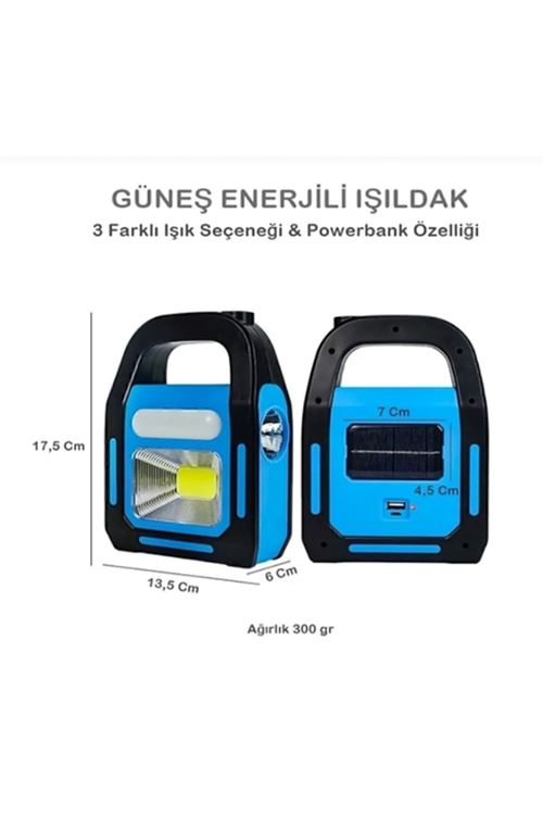 Güneş Enerjili Işıldak ve Powerbank Özellikli Kamp Lambası