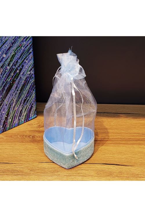 Mavi Kalp Tasarımlı Tül Kese