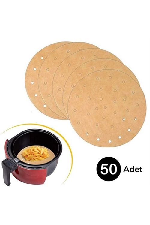50 Adet Air Fryer Pişirme Kağıdı Tek Kullanımlık Hava Fritöz Yapışmaz Yağlı Kağıt Delikli Model