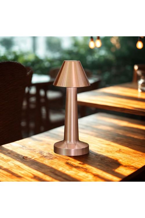 BUFFER® Çatı Model Bronz Renk Şarjlı Dokunmatik 3 Renkli LED Masa Lambası