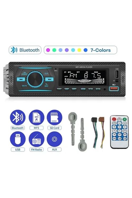 BUFFER® 7 Farklı Renkli Oto Teyp - Bluetooth & USB & AUX & FM Destekli Araç İçi Radyo