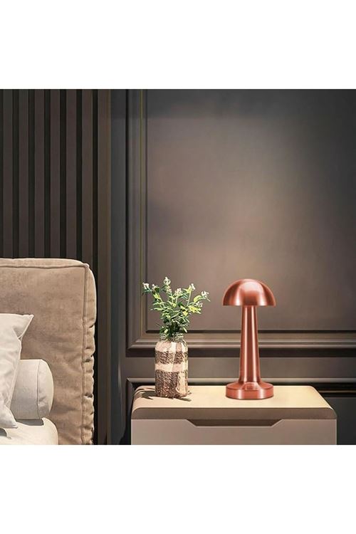 BUFFER® Mantar Model Bronz Renk Şarjlı Dokunmatik 3 Renkli LED Masa Lambası