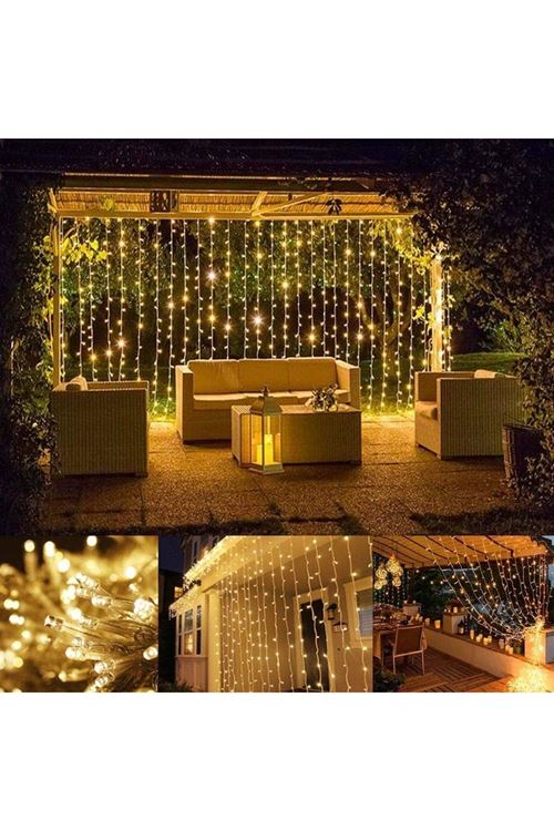 2x2 Perde Led Sarı Işık Plastik Kancalı