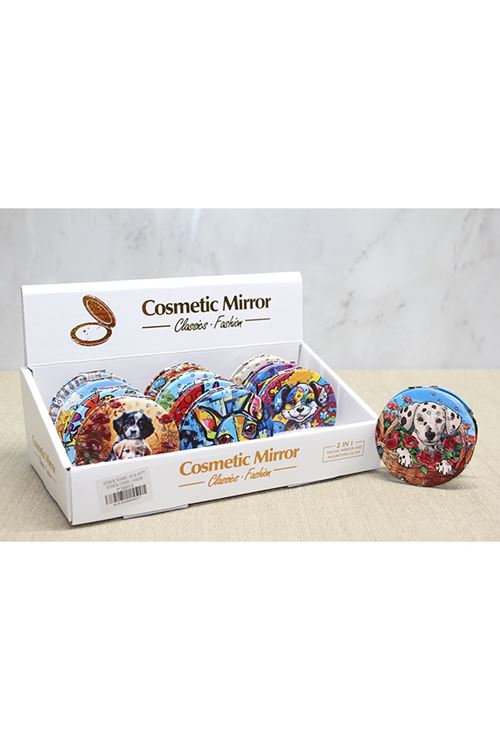 Sevimli Köpek Tasarımlı Taşlı İnce El Aynası Yuvarlak