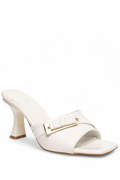 Sief Beyaz Rugan Topuklu Terlik