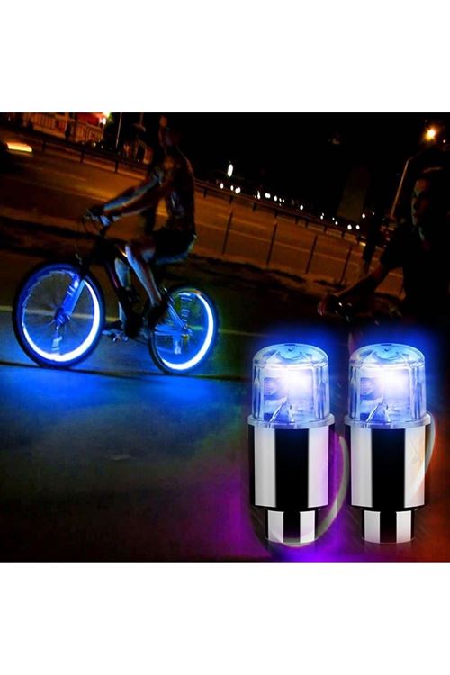 BUFFER® Araç ve Bisiklet İçin 2’li Mavi LED Hava Valfi Işık Kapakları–Gece Parlayan Lastik Lambası Sibop Kapağı