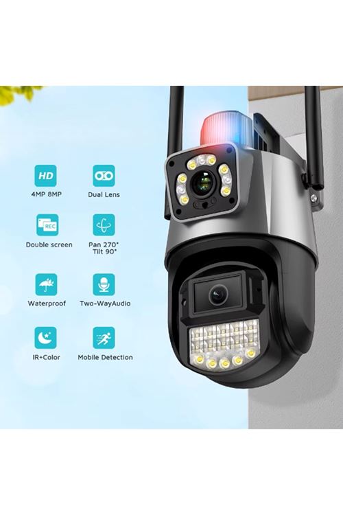Çakarlı Çift Lensli Dış Mekan Güvenlik Kamerası