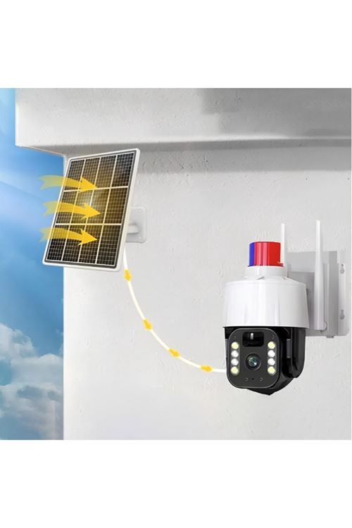 Güneş Enerjili Alarmlı Çakarlı Dış Mekan Güvenlik Kamerası
