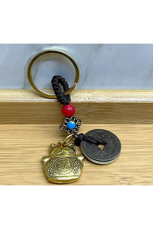 Metal Şans Ve Bereket Kedisi Anahtarlık Model 4