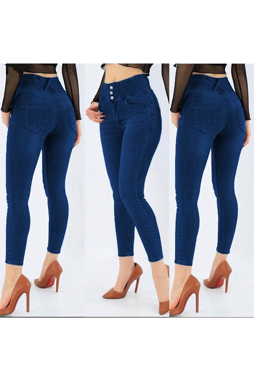 Yüksek Bel Likralı Jean Pantolon 90 Cm
