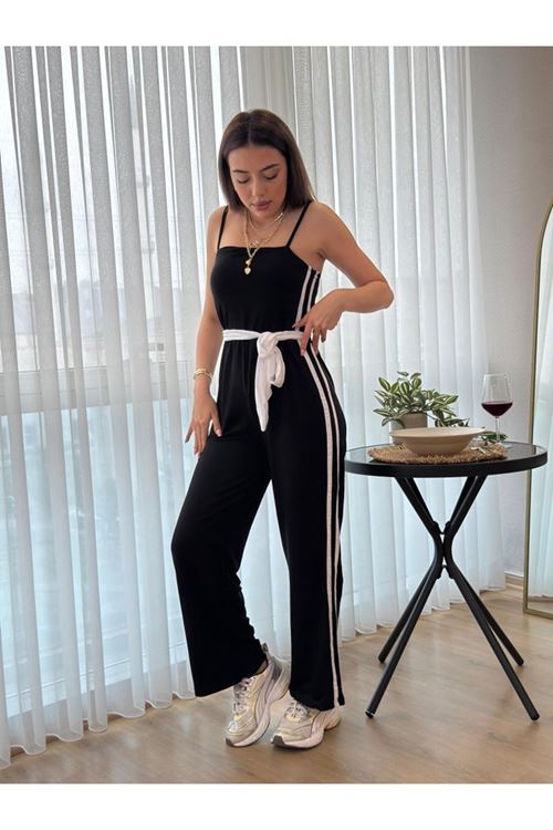 Kadın Ip Askılı Straplez Belden Kuşaklı Viskon Iki Iplik Tulum