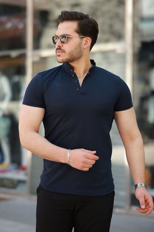 Erkek Hakim Yaka Dokuma Pamuklu Kumaş Kısa Kollu T-shirt