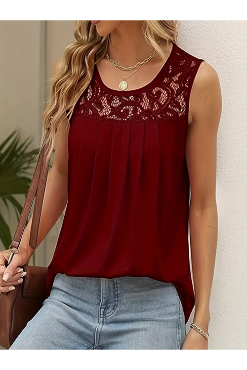 Kadın Askılı Yuvarlak Yaka Dantel Detaylı Viskon Bluz