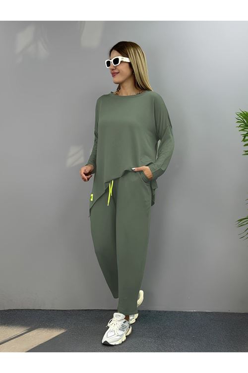 Kadın Iki Iplik Viskon Pamuk Kumaş Arma Detaylı Ikili Takım