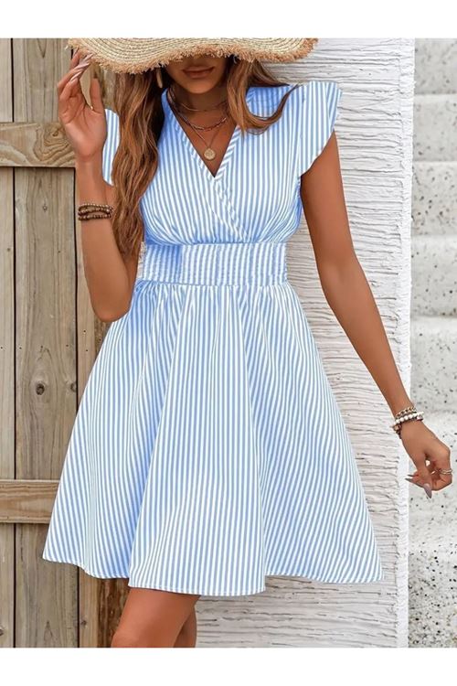 Kadın Kısa Kollu Kruvaze Yakalı Poplin Elbise