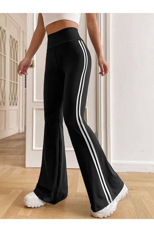 Kadın Yüksek Bel şerit Detaylı Ispanyol Paçalı Dalgıç Pantolon