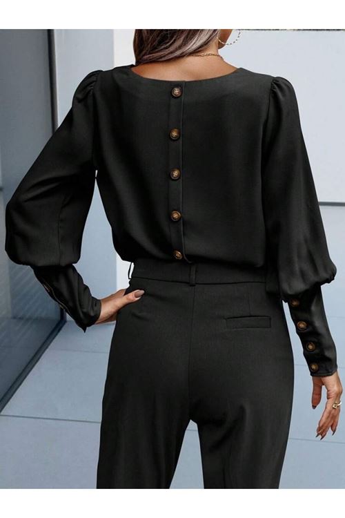 Kadın Uzun Kollu Yuvarlak Yakalı Düğmeli Ithal Krep Bluz