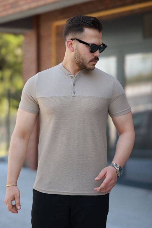 Erkek Hakim Yakalı Kısa Kollu Pamuklu T-shirt