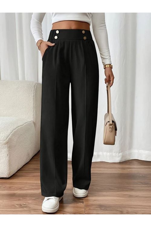 Kadın Beli Lastikli Düğmeli Ithal Krep Pantolon