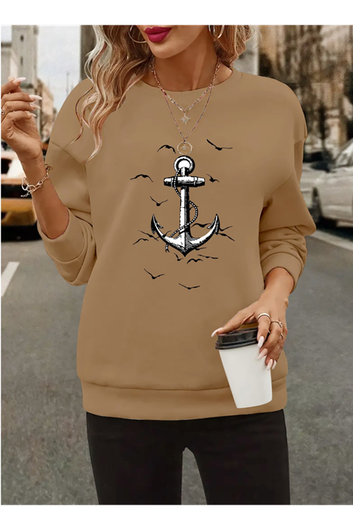 Kadın Uzun Kollu Bisiklet Yaka Desenli Viskon Iki Iplik Bluz