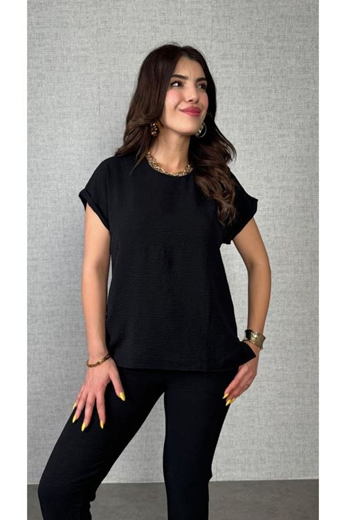 Kadın Kısa Kollu Yuvarlak Yaka Aerobin Bluz Ve Pantolon Ikili Takım