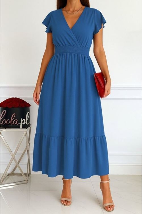 Kadın Kısa Kelebek Kollu Kruvaze Yakalı Beli Lastikli Aerobin Elbise