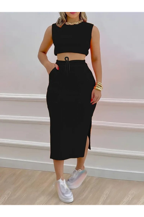 Kadın Iki Iplik Crop Etek Ikili Takım